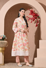 Summer Blossom Cotton Anarkali Suit Set