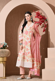 Summer Blossom Cotton Anarkali Suit Set