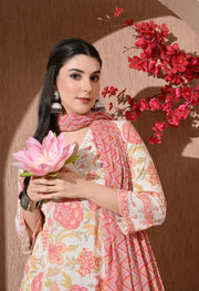 Summer Blossom Cotton Anarkali Suit Set