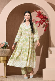 Pistachio Bloom Cotton Anarkali Suit Set