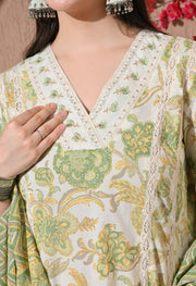 Pistachio Bloom Cotton Anarkali Suit Set