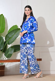 Azure Bloom Linen Co-ord Set