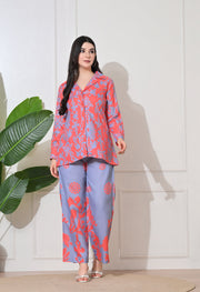 Coral Blossom Linen Co-ord Set