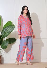 Coral Blossom Linen Co-ord Set