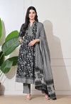 Monochrome Bloom Cotton Anarkali Suit Set