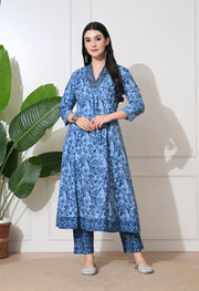 Indigo Dream Cotton Anarkali Suit Set