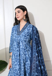Indigo Dream Cotton Anarkali Suit Set