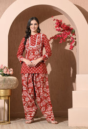 Crimson Bloom Cotton Farshi Set