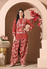 Crimson Bloom Cotton Farshi Set