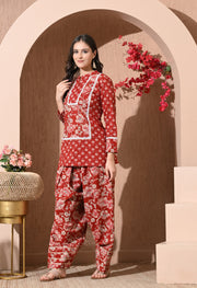 Crimson Bloom Cotton Farshi Set
