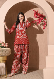 Crimson Bloom Cotton Farshi Set