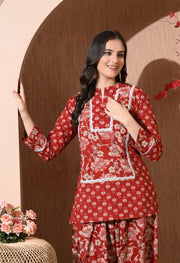 Crimson Bloom Cotton Farshi Set
