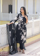 Midnight Bloom  Black & White Cotton Suit Set