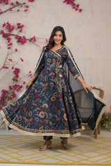Midnight Bloom Muslin Anarkali Set